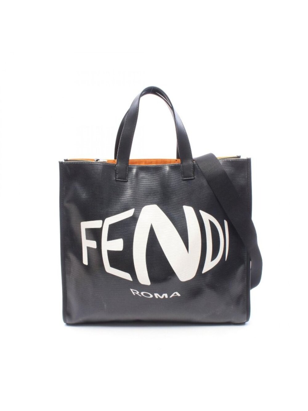 Fendi Tote Bag Black White Leather Big Logo Fish